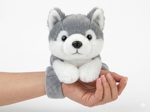 Image of Cute Husky Dog Wrist Band Soft Toy for Kids | Plush Animal Wristband Teddy | Soft Hug Bracelet Toy | Adjustable Wrist Plush Toy for Girls & Boys | Birthday Gift, Return Gift & School Toy