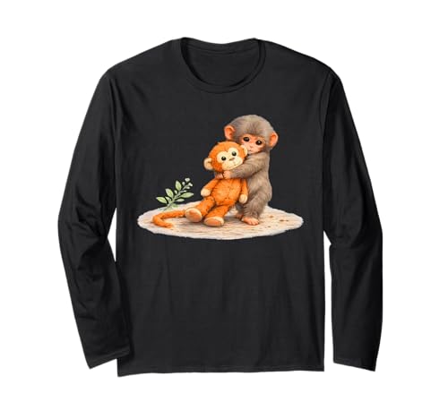 Monkey Punch, Baby Monkey Holding Plush Toy Long Sleeve T-Shirt