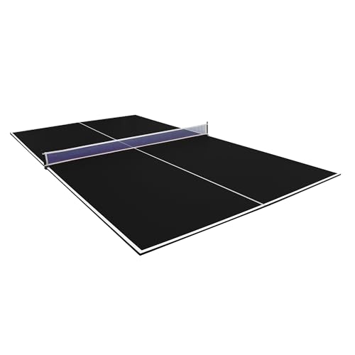 Hathaway 9 ft Quick Set Table Tennis Conversion Top – Regulation Sized, Foldable, Durable Engineered Surface, Protection Pads – Indoor Ping Pong Table Topper for Pool Table w/Net & Posts – Black