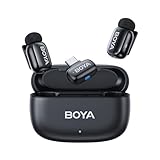 BOYA Mini ワイヤレスラベリアマイク Android/iPhone15 16/PC対応 USB-Cプラグ、ノイズキャンセリング、充電ケース付きで30時間バッテリー駆動、AI音声チェンジャー、ビデオ録画・ポッドキャスト用ラペルマイク