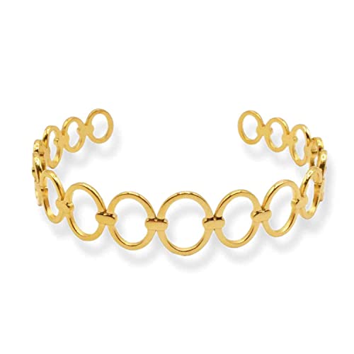 GOLDENCAT Brazalete Grecia, Pulsera Ajustable, Diámetro de la Pulsera: 6 cm, Acero Inoxidable, Baño Oro 18k