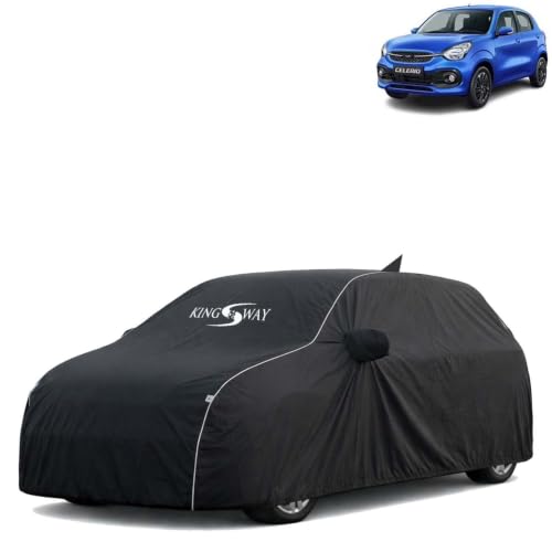Image of KINGSWAY Super Waterproof Car Cover Only with Maruti Suzuki Celerio (Year 2021 Onwards - All Model) | Mirror and Antenna Pockets | All Weather Car Body Cover with Silver Piping | Black