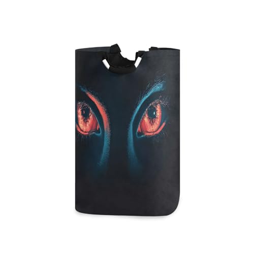 Jihqo Laundry Hamper Basket Dark Night Fire Eyes Collapsible Nursery Storage Bin Waterproof Clothing Baskets for Home Bedroom Bathroom Washing Room