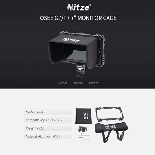 Image of G7 /T7 CAGE Nitze Monitor Cage for OSEE G7 /T7 with Sunhood, Shoulder Strap, and Monitor Holder Mount