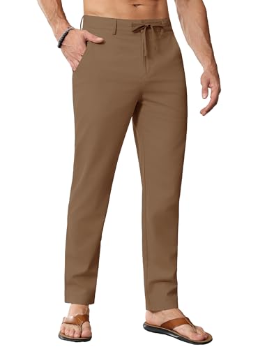 JWM Linen Dress Pants for Men Summer Casual Beach Lightweight Comfy Trousers Travel Vacasion Pants with Zipper Pocket 30