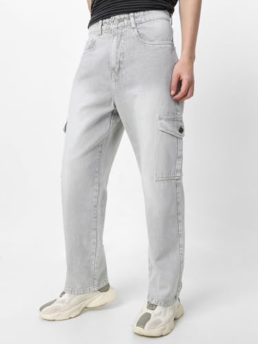 Image of Neostreak Men's Loose Baggy Fit Washed Cargo Jeans with 6 Pockets Non-Stretchable
