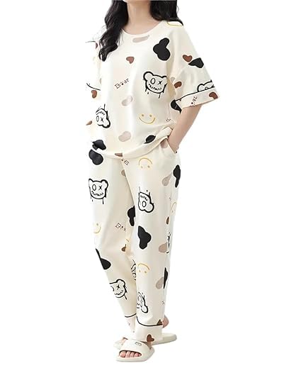 Women’s Cotton Pajama with Top & Pants|| Night Wear|| Loose Fit Home Wear || Lightweight Printed || Soft & Comfy Sleepwear for Girls & Women