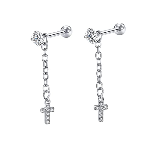 ZQHWYZ 18K Rose Gold Earrings Dangle Wedding, Chain with Moissanite Star/Heart/Cross/Moon Tassel Dangle Earrings for Women Rose 