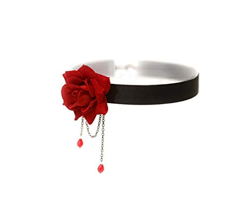 1PCS Red Rose Flower Popular Women Girls Gothic Lolita Black Lace Collar Choker Necklace Retro Rose Collarbone Chain Clavicle Necklace Jewelry Ornament Perfect Christmas New Year Gift