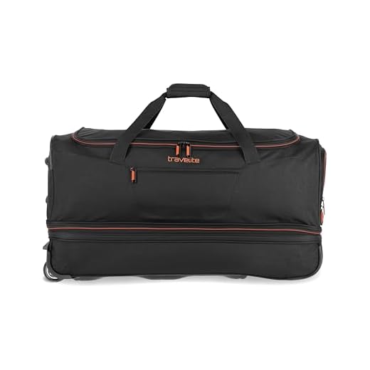 travelite 2-Rad Trolley Reisetasche Gr. L mit Dehnfalte, Gepäck Serie BASICS: Weichgepäck Reisetasche mit Rollen mit extra Volumen, 096276-01, 70 cm, 98 Liter (erweiterbar auf 119 Liter) schwarz