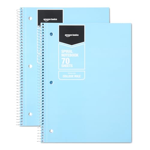 Amazon Basics Wide Ruled Spiral Notebook, 70 Sheets, 8" x 10-1/2, Light Blue, 2 pack image 5
