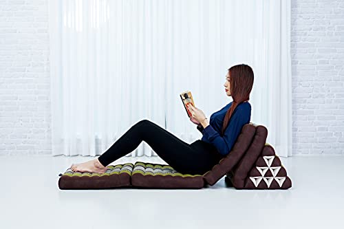 Image of Leewadee 4-Fold Mat with Triangle Cushion - Firm TV Pillow, Foldable Mattress with Cushion Made of Eco-Friendly Kapok, 89 x 20 inches, Brown Green