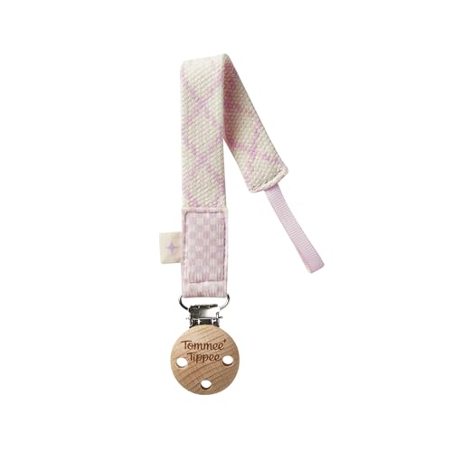 Tommee Tippee Comforter Clip 0+ Months 1 Pack Organic Cotton Compatible with Any Soother Loop-on Design Natural Beech Wood and Stainless Steel Soother Clip Pink