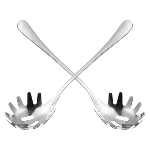 TOPPERFUN 2pcs Stainless Steel Pasta Spoon with Teeth and Handle, Stainless Steel Spaghetti Server Noodle Scoop Utensil for Kitchen Cooking and Serving