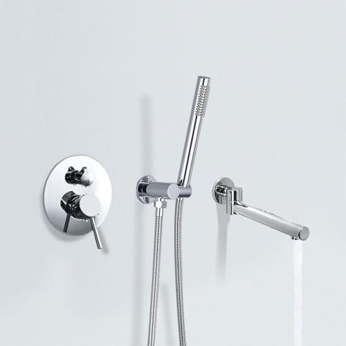 Robinet de douche mural chromé avec mitigeur bain-douche et flexible
