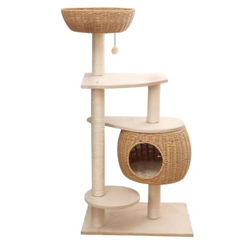 Niche pour chat d'intérieur compacte avec grand lit tressé pour salon et petits espaces