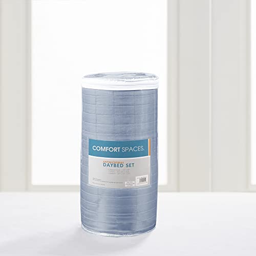 Image of Comfort Spaces Daybed Cover- Luxe Double Sided -Quilting, All Season Cozy Bedding with Bedskirt, Matching Shams, 75'x39' Blue 5 Piece