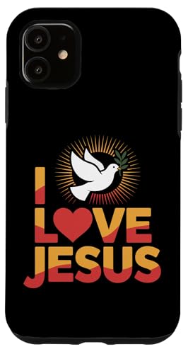 I Love Jesus Dove サンバースト 平和な信仰 スマホケース iPhone 11 用