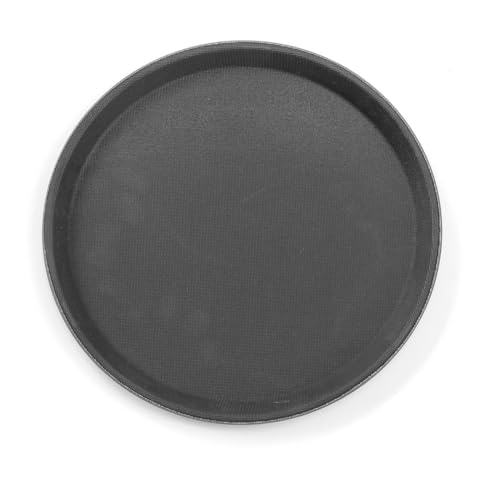 HENDI Serviertablett, rund, Rutschfester Gummibeschichtung, Schock- und bruchfest, flachem Rand, Gastro Tablett, Tablett, ø280x(H) 20mm, Polypropylen, Schwarz