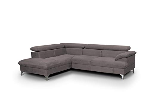 Mivano Schlafsofa David / Moderne Eckcouch mit verstellbaren Kopfstützen, Schlaffunktion und Stauraum / 256 x 71 x 208 / Mikrofaser-Bezug, Hellbraun