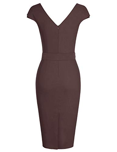 Muxxn Womens Elegant Empire Waist Belt Wear To Work Business Fall Sheath Dress (Brown M) #TOP1