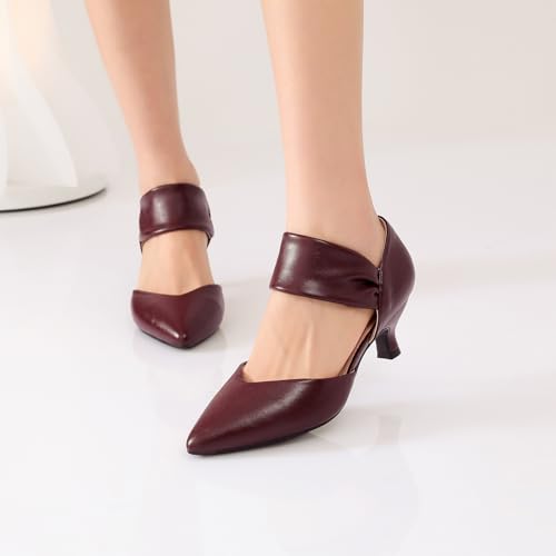 Image of RIBONGZ Kitten Heels for Women Closed Toe Comfortable Low Heels Pointed Toe Sexy Slip on Pumps Bridal Party Dressy Shoes