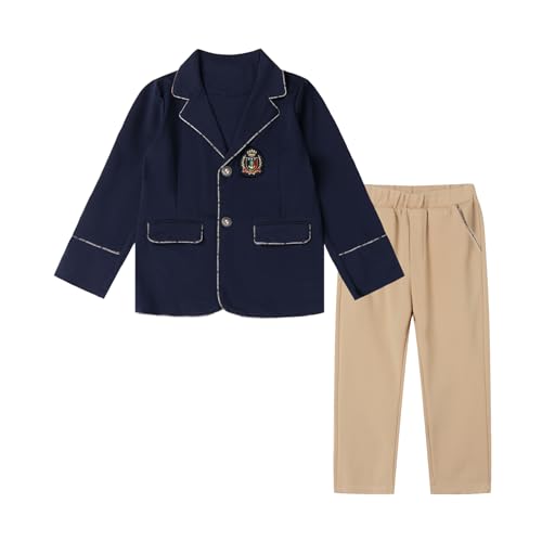 Image of Mud Kingdom Boys British School Uniform Set Long sleeve Tie Badge Pleated Plaid Back to School 4-16Y