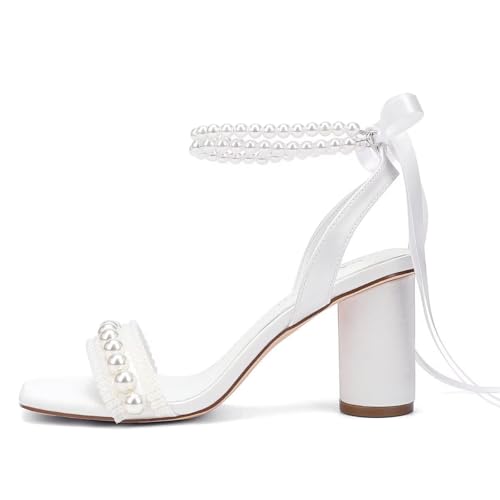 Block Heel Wedding Sandals Pearl Heels Wedding Shoes for Bride Open Toe Bridal Shoes3