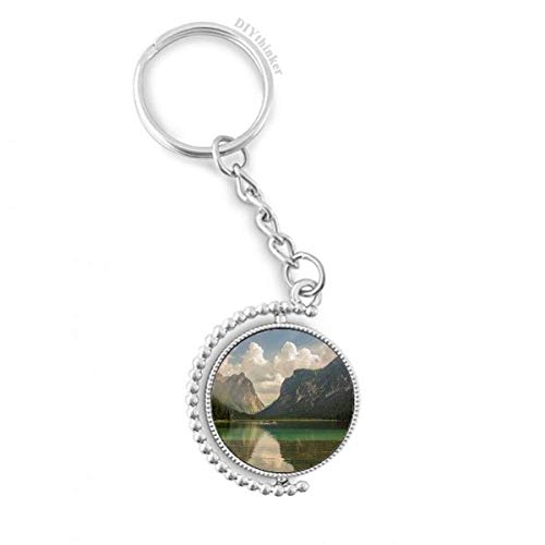Llavero giratoria de ciencias con paisaje de lago y montaña para mochilas y llaves cotidianas