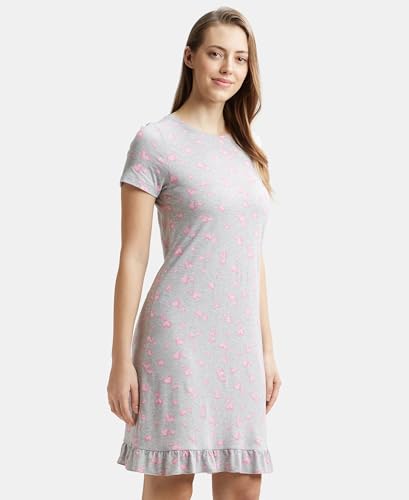 Image of Jockey RX25 Women Micro Modal Cotton Ruffled Hem Styled Half Sleeve Printed Sleep Dress (Colors & Prints May Vary)