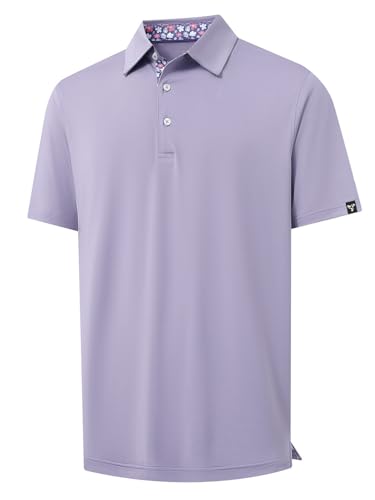 DTWOOO Mens Polo Shirts Short Sleeve Casual Solid Stylish Dry Fit Performance Designed Collared Golf Polo Shirts for Men Lavender