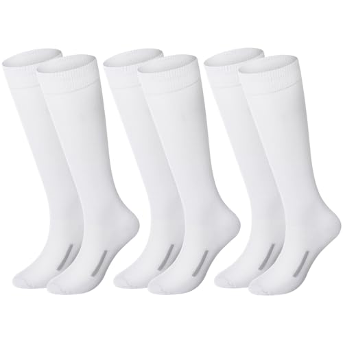 Haysandy 3 Pairs Baseball Socks Bulk Softball Sock Youth High Long Tube Soccer Football Team Boys Girls Adults Sport Sock(White L)