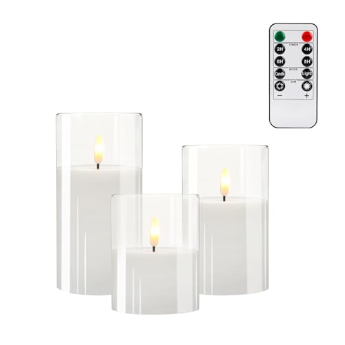 Image of Flameless Candles 4 inch 5 inch 6 inch Set of 3 Ivory Outdoor Indoor Pillars 2.95 inch Diameter, Battery Operated Flickering LED Pillar Candles with Remote and Timers