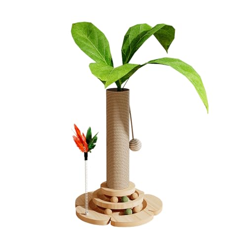 Marchul 5 in 1 Giocattoli per Gatti, tiragraffi in corda di sisal, palla di legno con piume elastiche, albero con piante simulate, tiragraffi interattivo