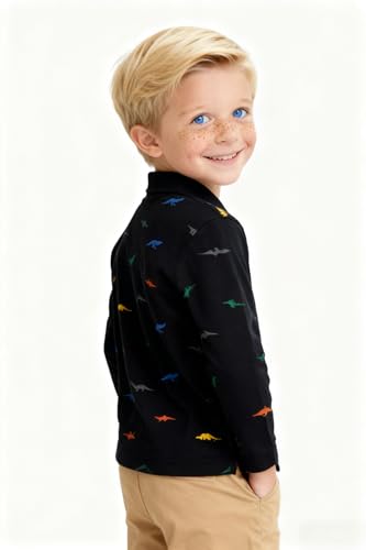 Image of Boys Dinosaur Graphic Collared Dress Polo Shirts for Child Toddler 2-7years
