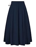 Kate Kasin Women Navy A Line Midi Skirt, Knee Length High Waisted Pleated Flare Skirts with Pockets, 2025 Fall Casual Outfits