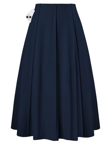 Kate Kasin Women Navy A Line Midi Skirt, Knee Length...
