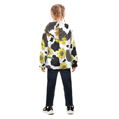 OTVEE Cow Print with Sunflowers Kids Hoodie Jacket Fall Spring Full Zip Warm Outwear Coat4