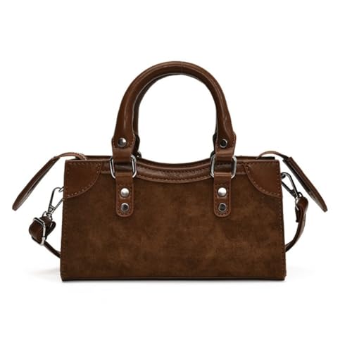 Chic Suede Top Handle Handbag for Women, Mini Soft Leather Shoulder Crossbody Bag, Vintage Style Hobo Riveted Satchel Purse