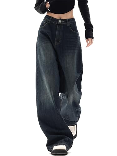 Xineicy Women's Jeans Y2K Wide Leg Baggy Jeans High Waist Loose Vintage 90s Boyfriend Denim Pants