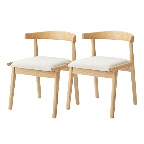 PaletteLife ダイニングチェア 2脚セット チェアー 椅子 イス おしゃれ 北欧 木製 木脚 ナチュラル脚 完成品 布 ファブリック アームレス 引っ掛け ルンバブル アイボリー ホワイト 白