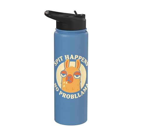 Image of Spit Happens No Probllama Funny Llama Humor Graphic Design Stainless Steel Insulated Water Bottle