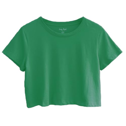 Image of Womens 100% Cotton Crop Tops Short Sleeve Crewneck Loose Fit Basic Tee Summer Casual Workout T-Shirt Fashion Clothes