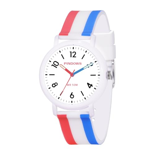 PINDOWS Reloj Digital 50M Impermeable, Simple Analógico Digital Relojes de Pulsera con Luminoso para Hombres Mujeres para Deportes al Aire Libre,Blue and Red