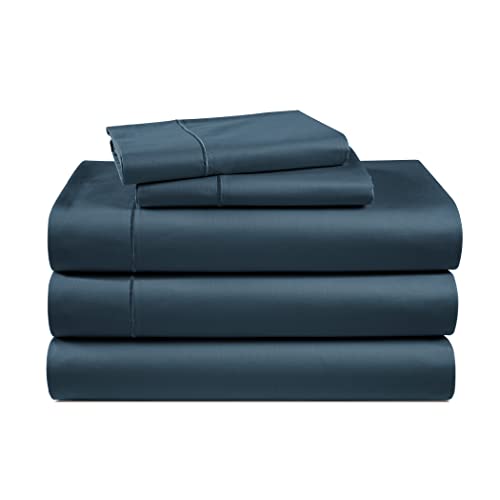 Image of LANE LINEN Half Split King Sheets Sets for Adjustable Bed - Dark Denim | Split King Cooling Sheets - 5-Piece Set, For A Luxurious Night's Sleep, For Guests And Everyday Use, Luxe Sheen,