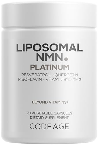 Codeage Liposomal NMN Platinum - 500 mg NMN Supplement Nicotinamide Mononucleotide NAD Precursor - Quercetin Resveratrol Betaine TMG Vitamin B2 Riboflavin & Vitamin B12 - Non-GMO - 90 Capsules
