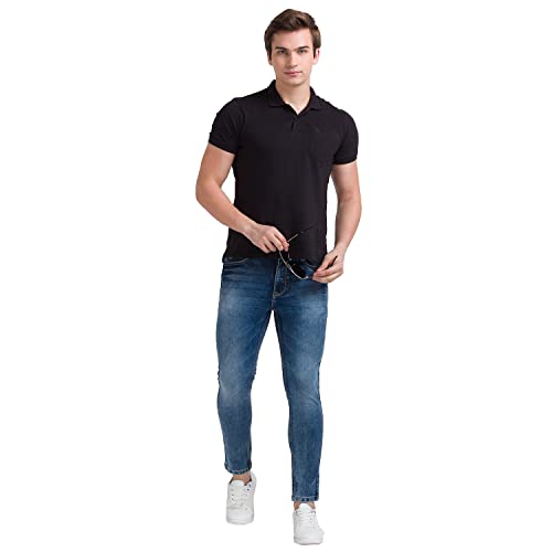 Image of Parx Men's Flat Front Skinny Cropped Fit Dark Blue Jeans