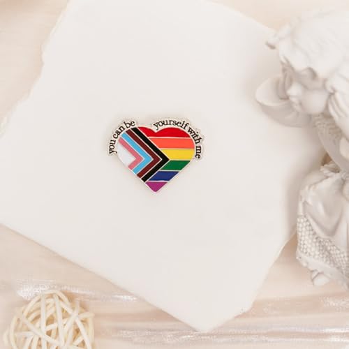 Image of LGBT Rainbow Pride Pins YOU CAN BE YOURSELF WITH ME /YOU ARE SAFE WITH ME Enamel Lapel Pin LGBTQ Pride Ally Pin Progress Pride Brooch Badge Pin for Shirt Backpack Hat Pride Month Decoration Jewelry