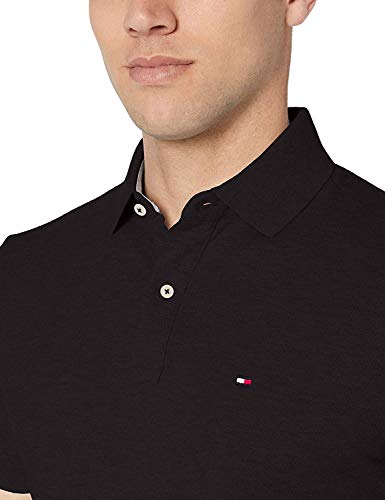Tommy Hilfiger Men's Short Sleeve Polo Shirt in Classic Fit, Tommy Black Large