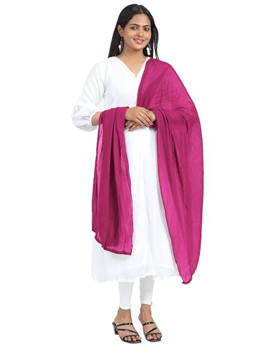 Image of Miraan Solid Pure Cotton Dupatta with Pom Pom Border, 2.25 meters length (DUPCOTTON)